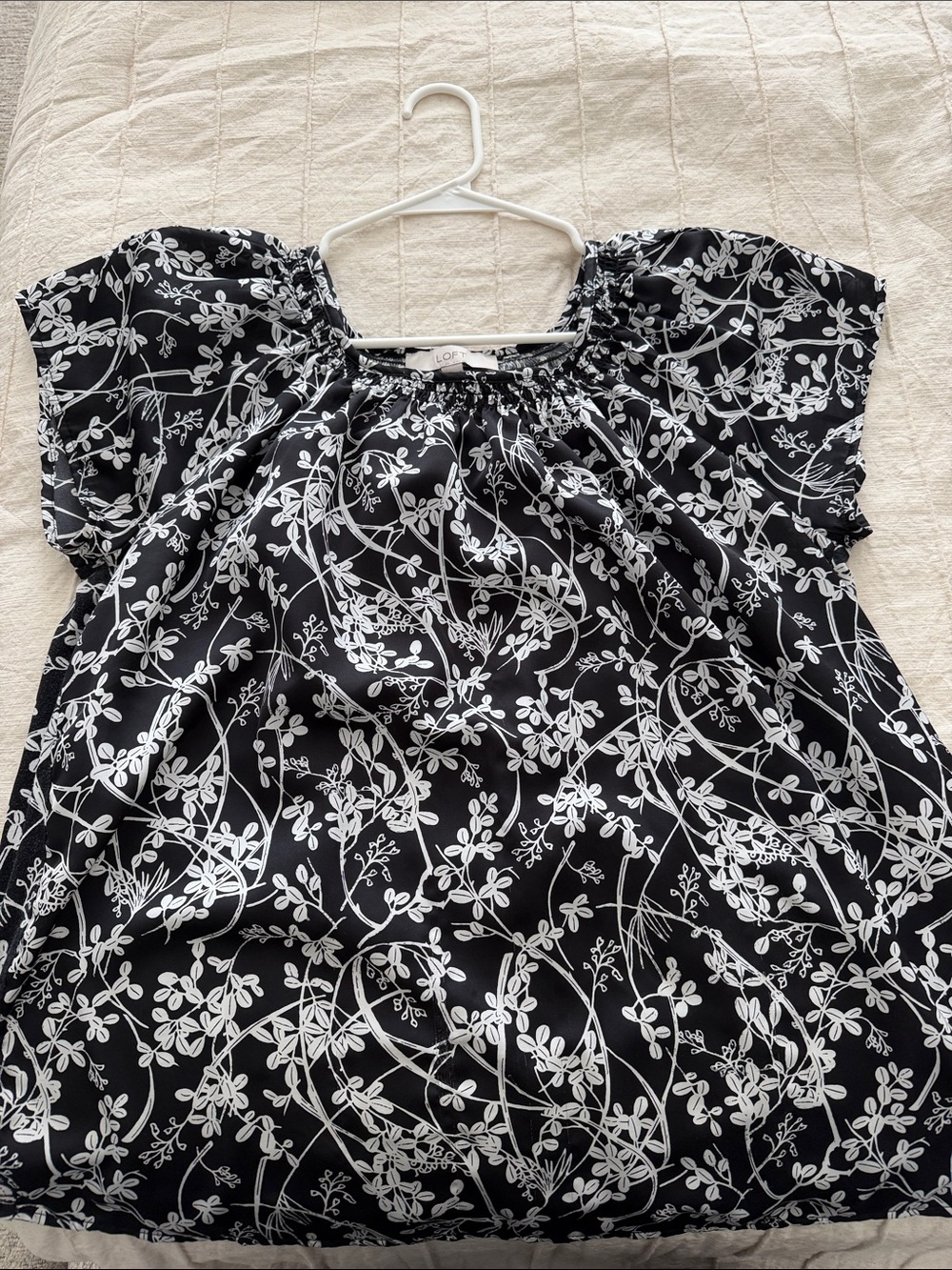 LOFT Black and White Floral Peasant Blouse